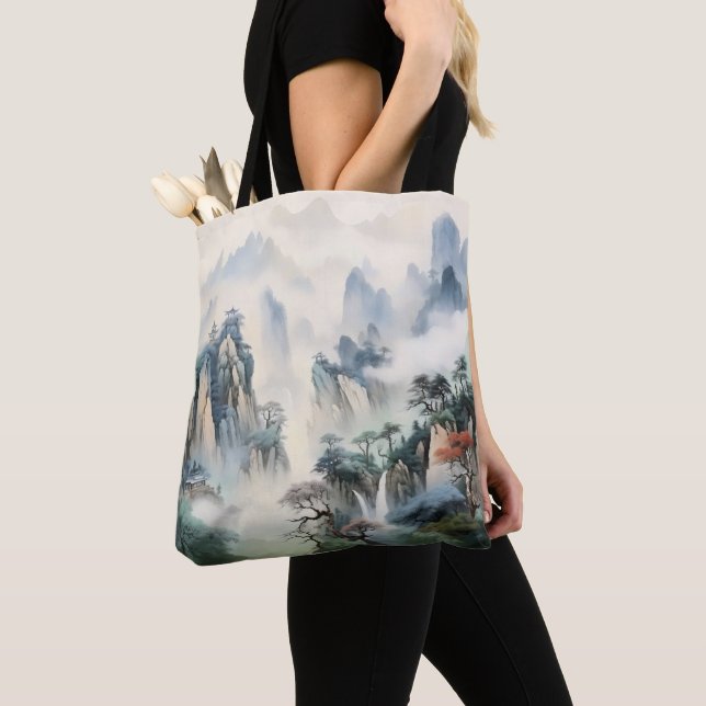Misty Valley Mountains Tote Bag (Close Up)