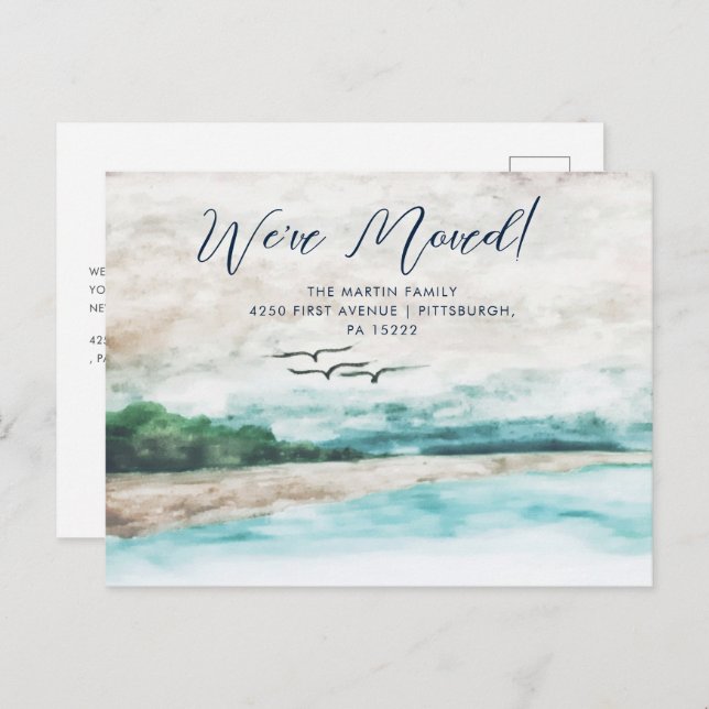 Misty Watercolor Landscape We Have Moved Postcard (Front/Back)