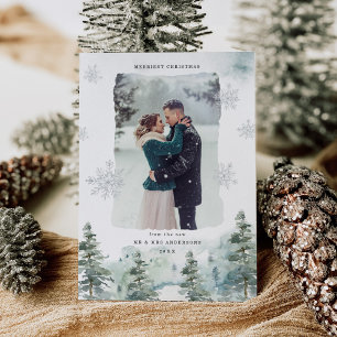 Misty Winter Newly Married First Christmas Photo Holiday Card