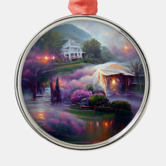 Misty Wisteria House on the Hill Metal Tree Decoration (Front)