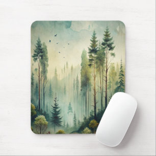 Misty Woodland Evergreen Forest Mouse Pad