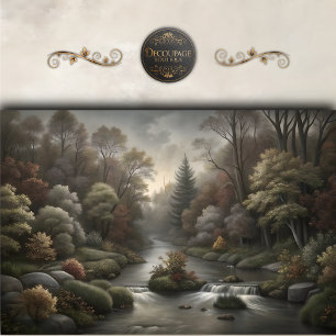 Misty Woodland River Cascade Decoupage Tissue Paper