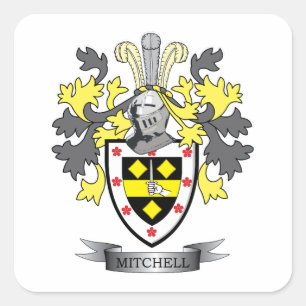 Mitchell Family Crest Coat of Arms Square Sticker