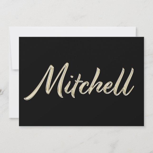 Mitchell Name white gold Handwriting Card (Front)