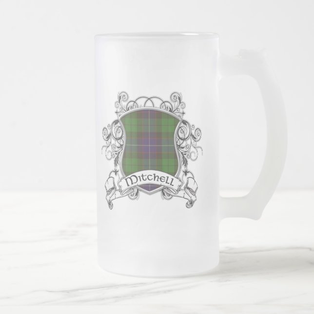 Mitchell Tartan Shield Frosted Glass Beer Mug (Right)