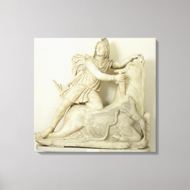 Mithras Sacrificing the Bull, Marble relief, Roman Canvas Print (Front)