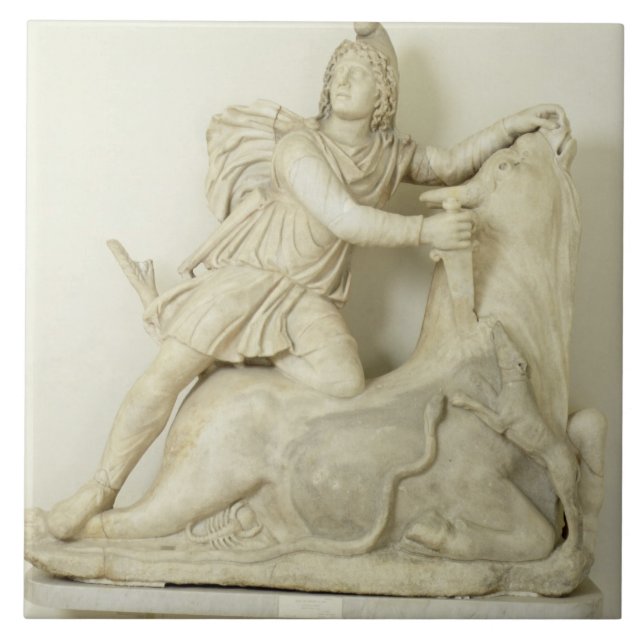 Mithras Sacrificing the Bull, Marble relief, Roman Tile (Front)