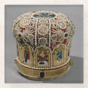 Mitre crown set with pearls and precious glass coaster