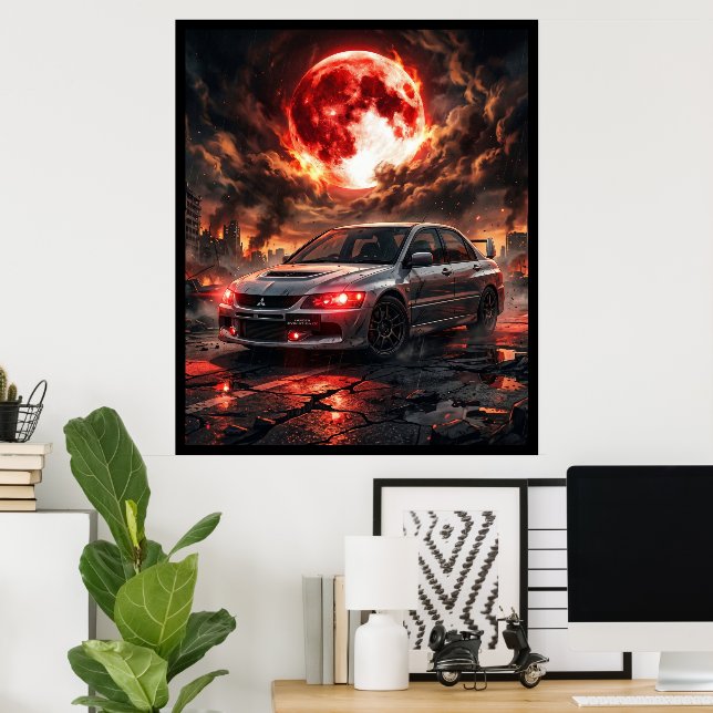 Mitsubishi Lancer Evo 9 Under The Crimson Moon Poster (Home Office)