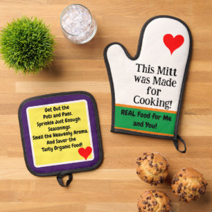 Mitt Made for Cooking Green Orange Purple Oven Mitt & Pot Holder Set