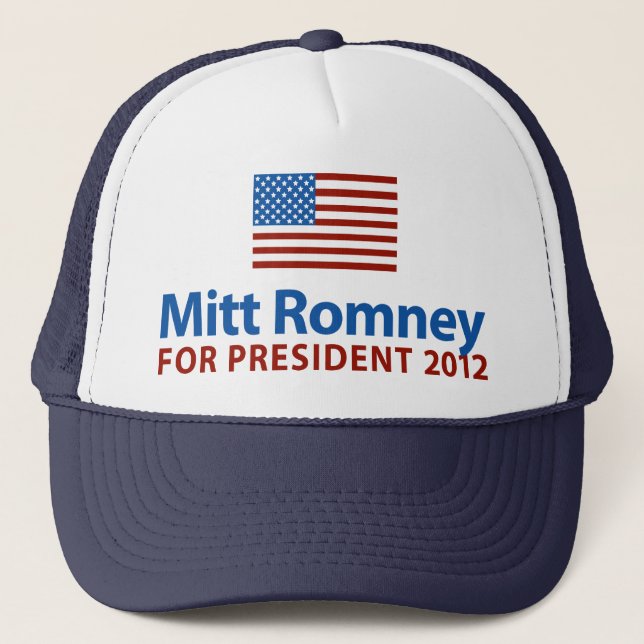 Mitt Romney American Flag Trucker Hat (Front)