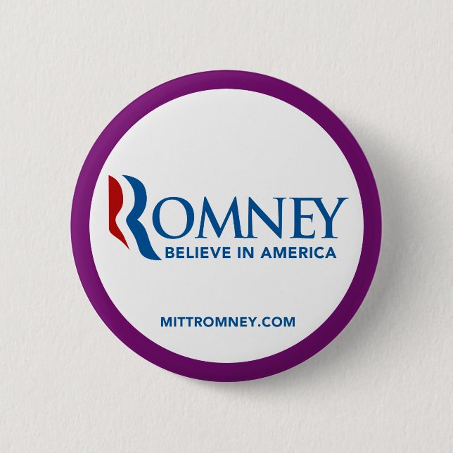 Mitt Romney Logo Believe In America Purple Border 6 Cm Round Badge (Front)