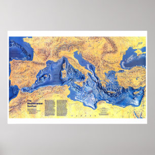 "Mittelmeer: 1982 Meeresboden Relief NG-Karte ... Poster