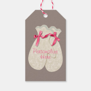 Mitten lace elegant winter ribbon pink cream cute gift tags