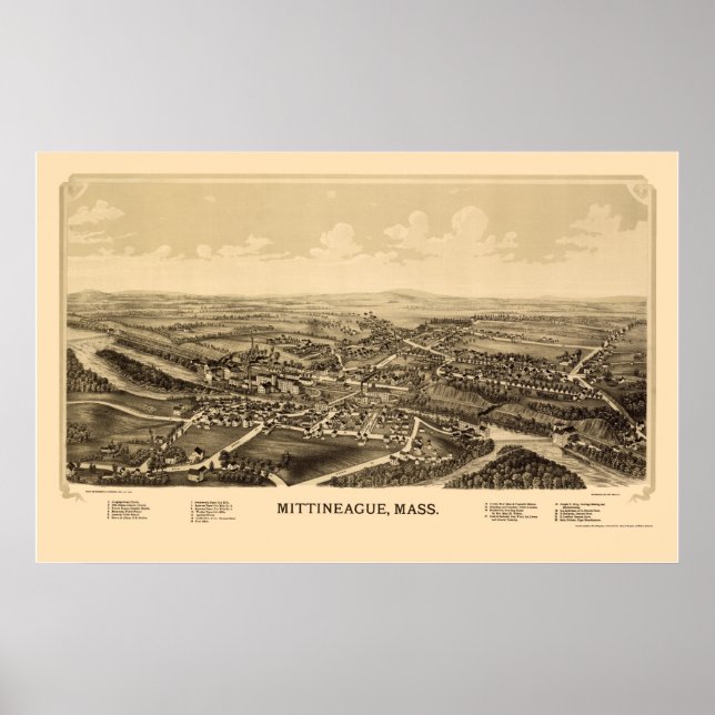 Mittineague, MA Panoramic Map - 1889 Poster (Front)