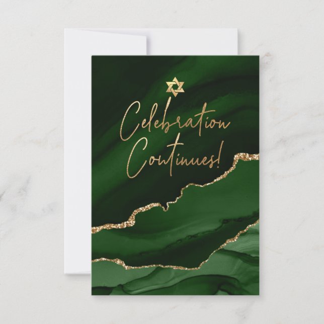 ✡ Mitzvah Celebration! Watercolor Agate Dark Green RSVP Card (Front)