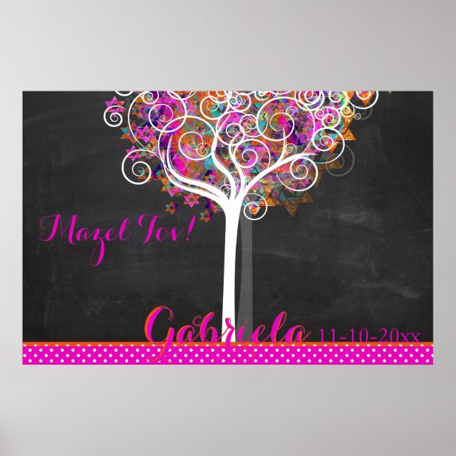Mitzvah Chalkboard Tree of Life Sign In Board (Front)