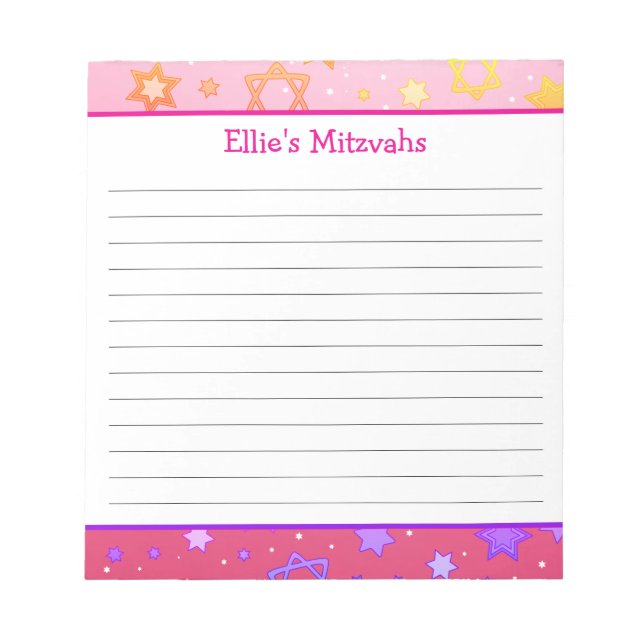 Mitzvah Notepad - Pink Star of David  (Front)