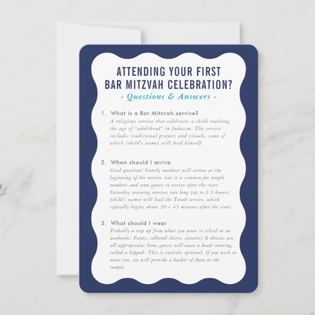 MITZVAH service information questions advice blue  Invitation (Front)