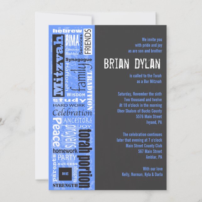 MITZVAH WORDS SAYINGS Bar Bat Mitzvah Invitation (Front)