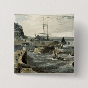 Mivagissey, Cornwall, from Volume VIII of 'A Voyag 15 Cm Square Badge