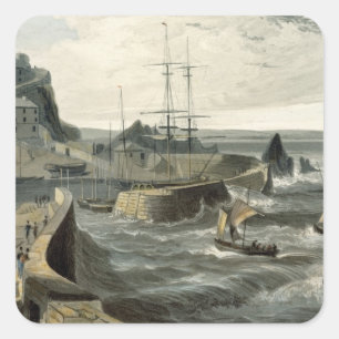 Mivagissey, Cornwall, from Volume VIII of 'A Voyag Square Sticker