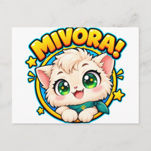 Mivora Cute Anime Cat with Sparkling Stars Postcard