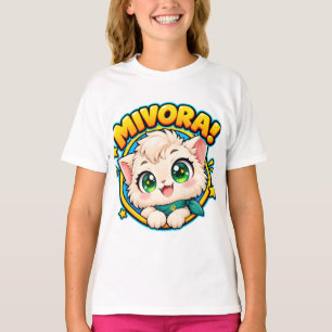 Mivora Cute Anime Cat with Sparkling Stars T-Shirt