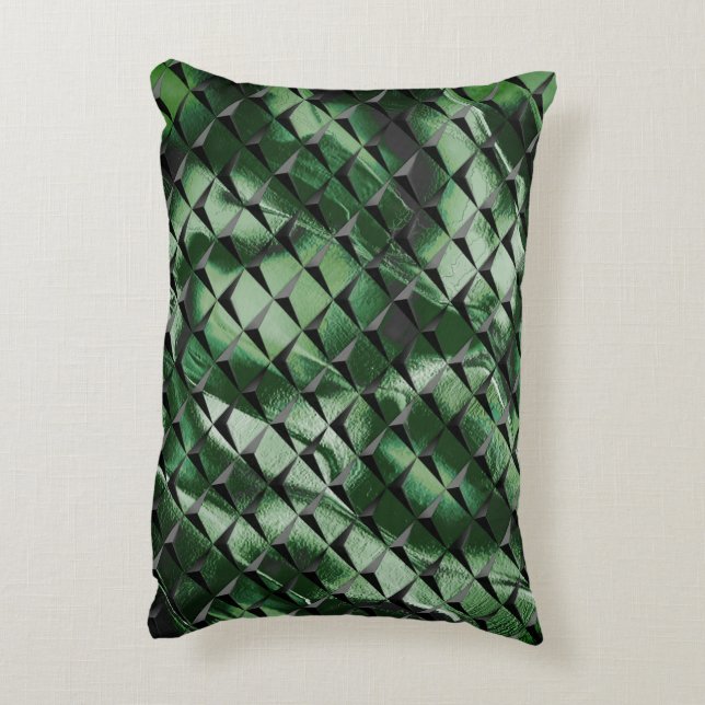 Mix 3D squares with dark green image of background Decorative Cushion (Back(Vertical))