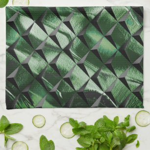 Mix 3D squares with dark green image of background Tea Towel