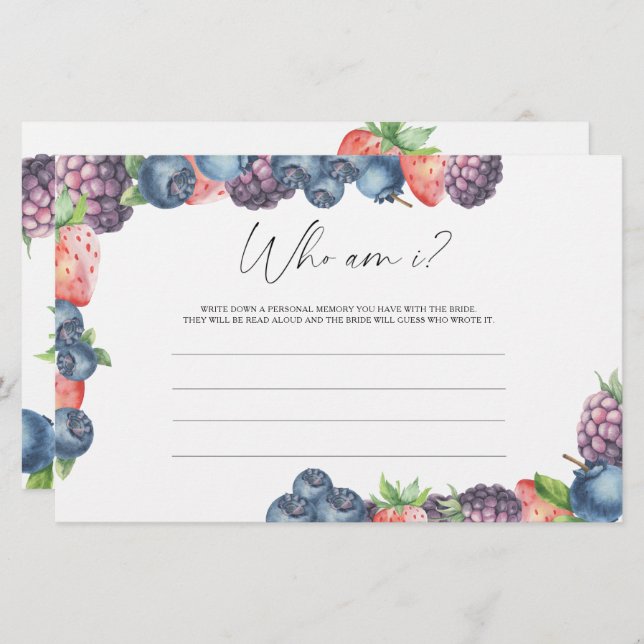 Mix berries - Who am I bridal shower game Stationery (Front/Back)