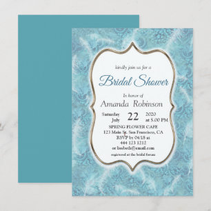 Mix Blue Pattern, Feathers & Gold frame Invitation