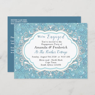 Mix Blue Pattern Repeats & White Lace Invitation Postcard
