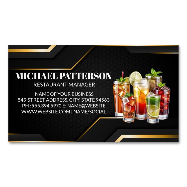 Mix Drinks | Bartender | Mixology Magnetic Business Card (Front)