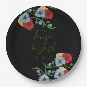 Mix Flowers Mexican Folk Botanical Pretty Floral Paper Plate