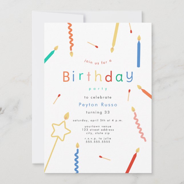 Mix + Match Candles & Matches Birthday Invitation (Front)