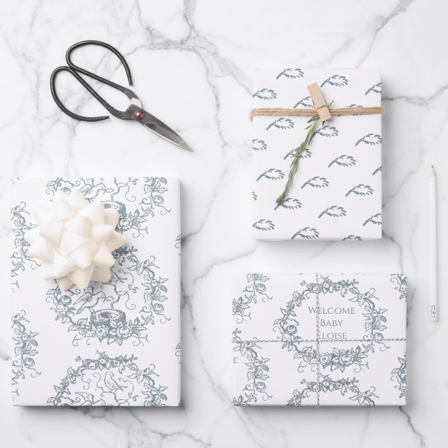 Mix n Match Birds Nest Custom Name Baby Shower Wra Wrapping Paper Sheet (Front)