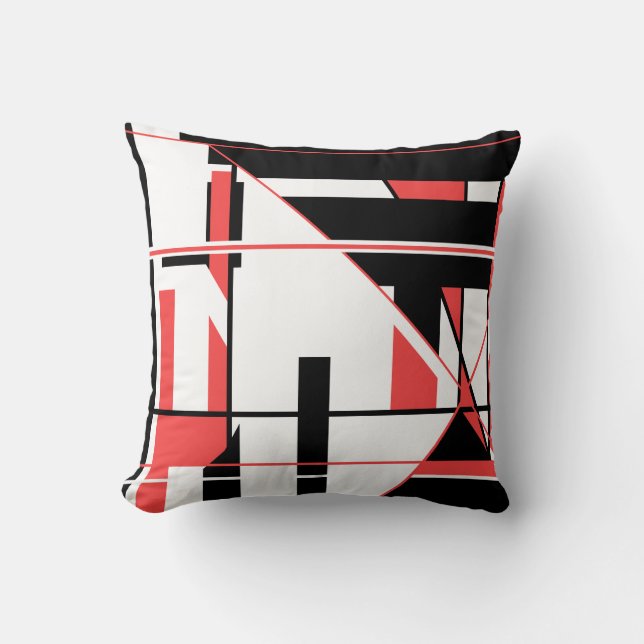 Mix of  Black Red on White Geometric Abstract Art Cushion (Front)