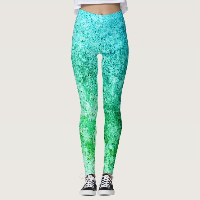 Mix Of Green And Blue Colours Gradient Leggings (Front)