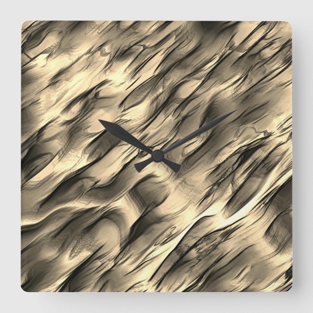 Mix of opaque and chrome beige undulating stain square wall clock (Front)