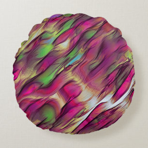 Mix of opaque and chrome green and burgundy spots round cushion