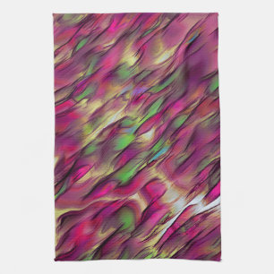 Mix of opaque and chrome green and burgundy spots tea towel