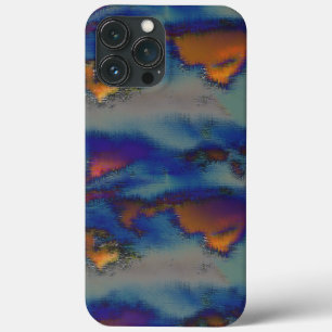 Mix of orange & blue stained with scratched effect iPhone 13 pro max case