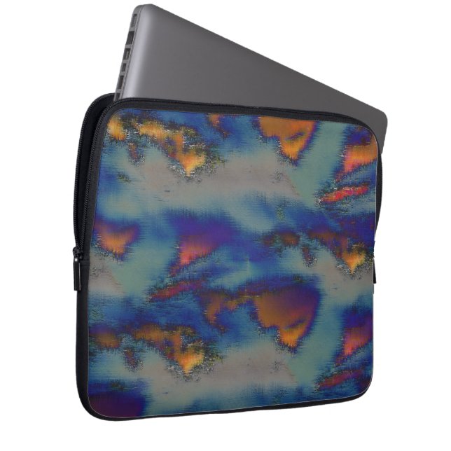 Mix of orange & blue stained with scratched effect laptop sleeve (Front Right)