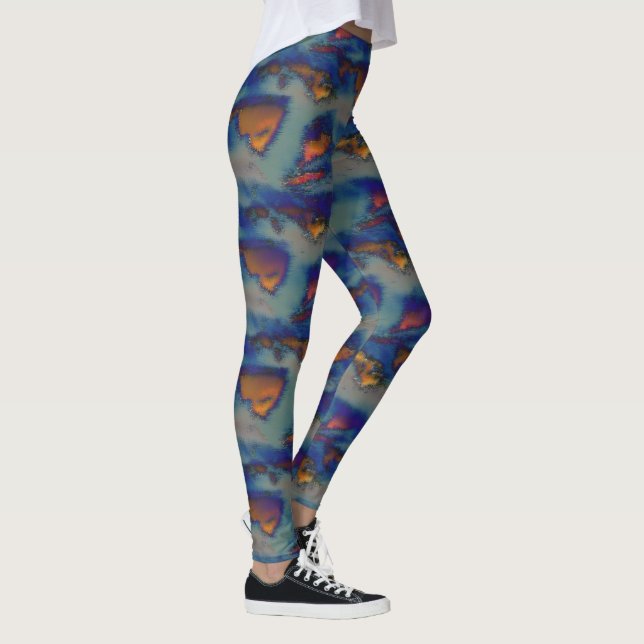 Mix of orange & blue stained with scratched effect leggings (Right)