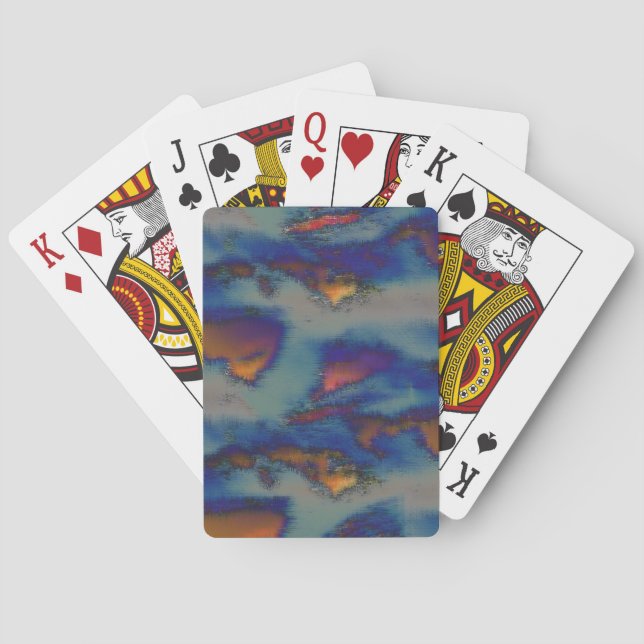 Mix of orange & blue stained with scratched effect playing cards (Back)