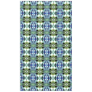 Mix of shapes in blue and greenish clear, metallic tablecloth