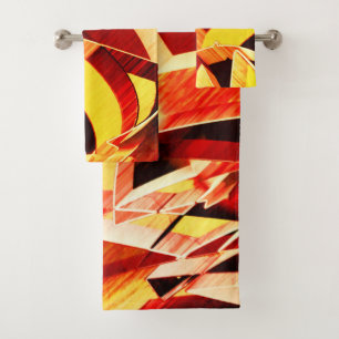 Mix of yellowing with dark red, strong streaked bath towel set