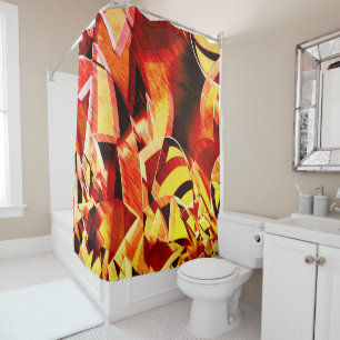 Mix of yellowing with dark red, strong streaked shower curtain