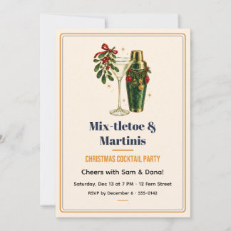 Mix-tletoe & Martinis Cream Xmas Invitation